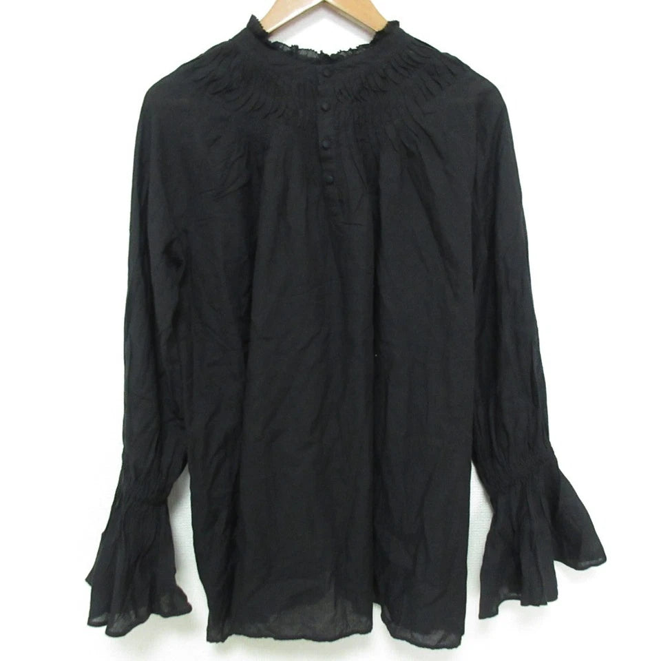 Spick and Span Japan. 24SS Collection Black Cotton Voile Tucked Frill Blouse