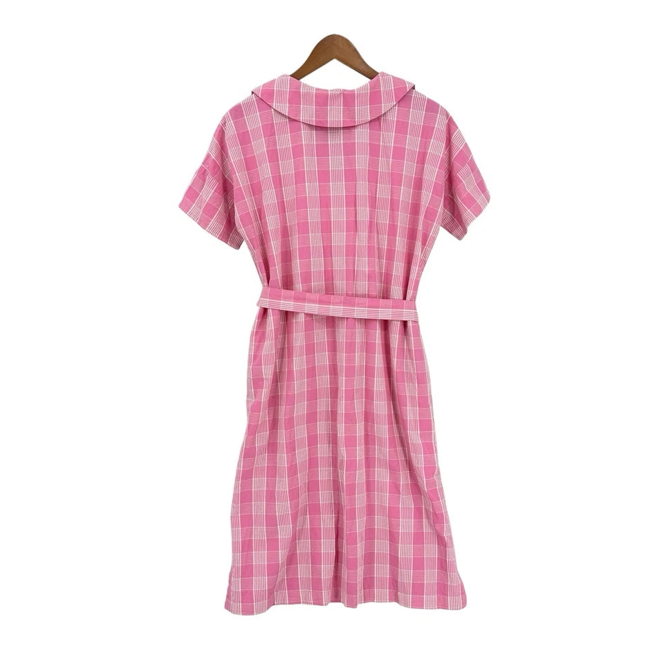 CARON CALLAHAN NYC. Pink Plaid Belted Arthur Dress