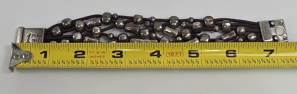 1 Para Mi. MADRID. Handmade Spain. Silver Plated, Pewter, Sterling Chunky Leather Bracelet