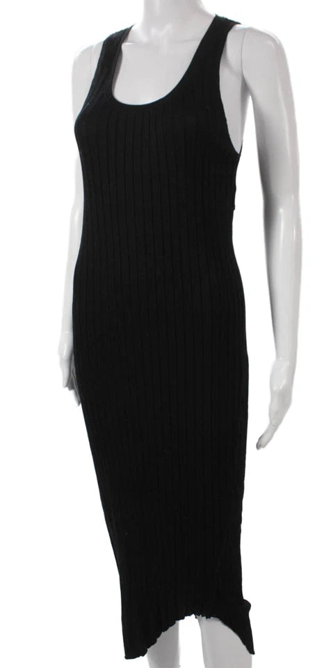 Rag & Bone NY. Black Bodycon Cotton Scoop Neck Midi Sleeveless Dress