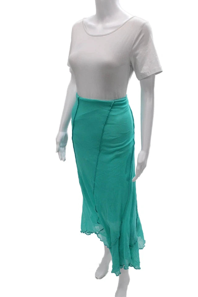 Jean Paul Gaultier Paris. Teal Viscose Blend A Line Midi Skirt