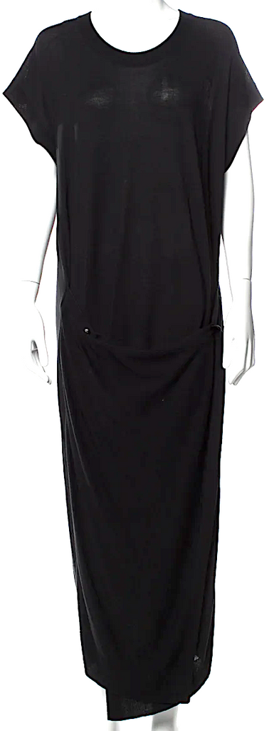 Lemaire Paris. Black Crew Neck Long Viscose Dress
