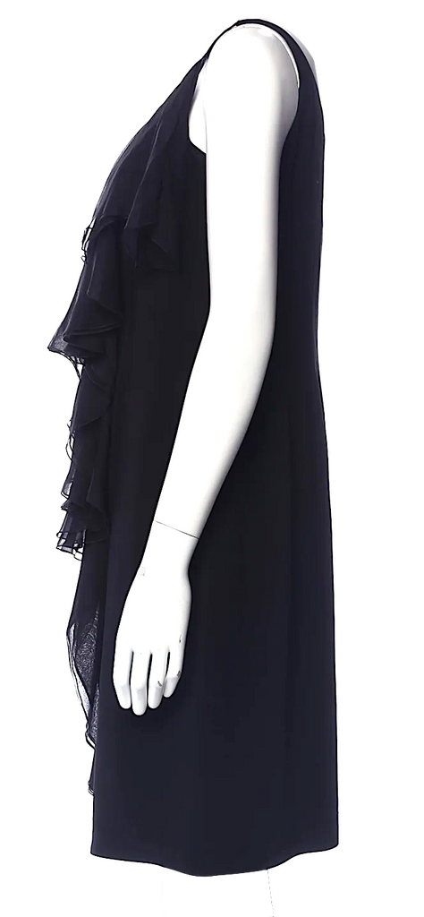 Valentino Garavani Italy. Black Silk Front Ruffle Mini Dress