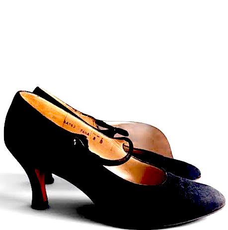 Ferragamo ITALY.  Classic Black Suede Mary Jane Heels