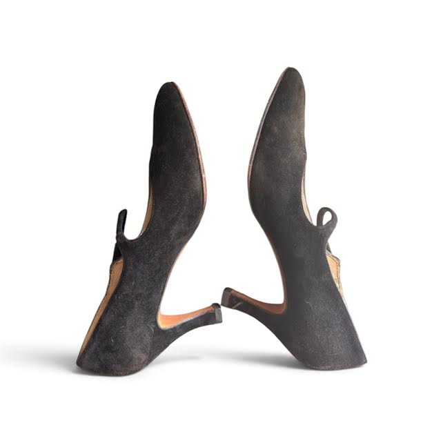 Ferragamo ITALY.  Classic Black Suede Mary Jane Heels