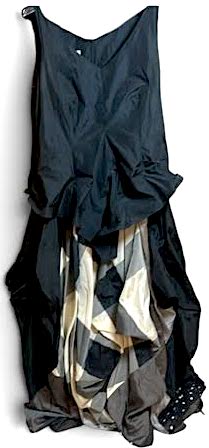 GESINE MORITZ. GERMANY. Avant Garde 1990's Designer. Black Maxi Tank Dress with Plaid Ruffles Front
