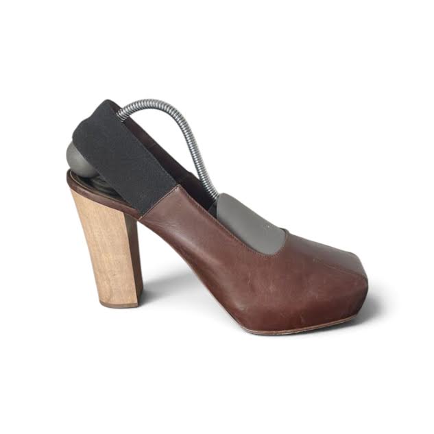 Marni Italy. Brown Leather Platform Chunky Heels  Sz 39.5IT  9 US
