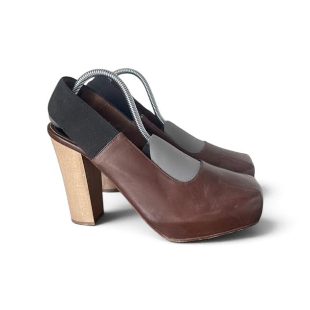 Marni Italy. Brown Leather Platform Chunky Heels  Sz 39.5IT  9 US
