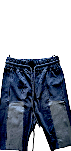 Barbara I Gongini Copenhagen. NEW/W/O Tag. Black Cotton Dropped Shorts Leather Panels Unisex