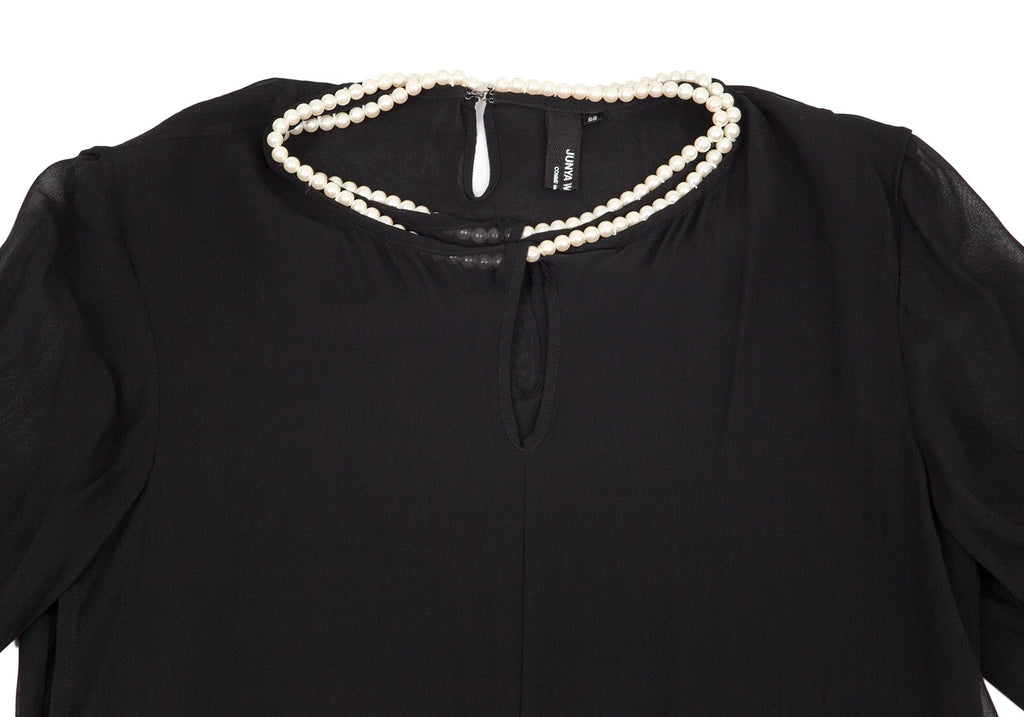 COMME DES GARCONS JUNYA WATANABE JAPAN. Black Semi-Sheer Pearl Neck Dress