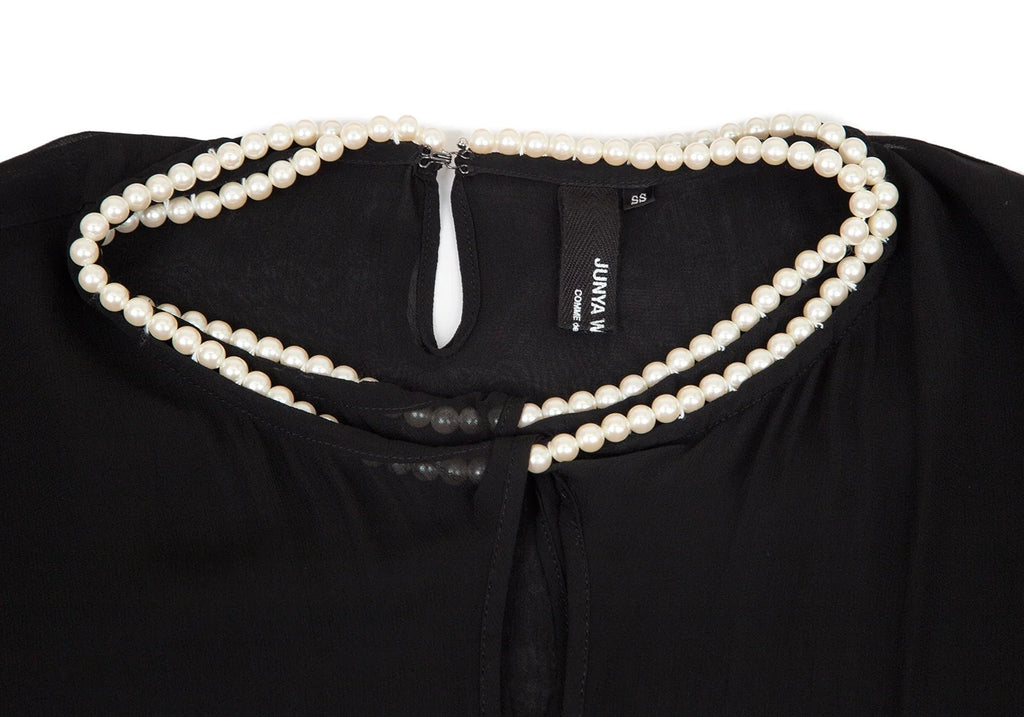 COMME DES GARCONS JUNYA WATANABE JAPAN. Black Semi-Sheer Pearl Neck Dress