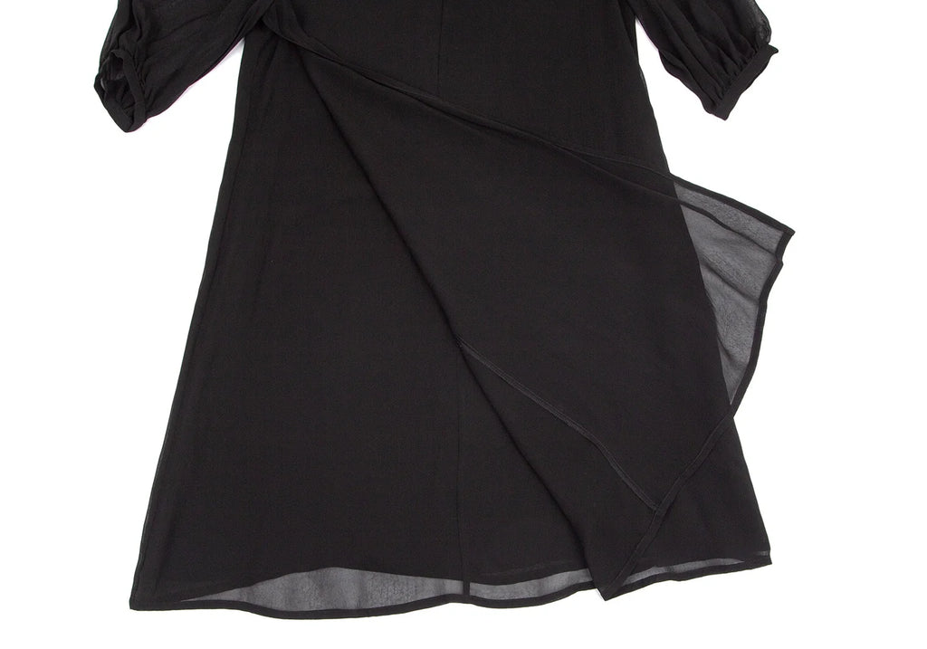 COMME DES GARCONS JUNYA WATANABE JAPAN. Black Semi-Sheer Pearl Neck Dress