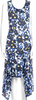 Jean Paul Gaultier Paris. FUZZI . Floral Striped Blue Mesh Asymmetric Hem Midi Dress
