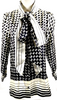 Gucci Italy. Vintage Geo Graphic Print Silk Tie Blouse
