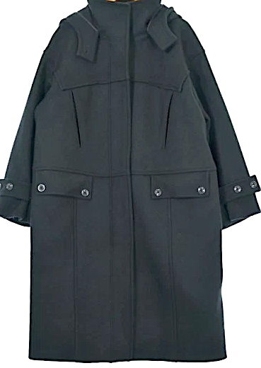 UNITED TOKYO JAPAN. Black Funnel Neck Duffle Coat w/Hood