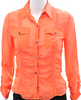 DKNY New York. Silk Orange Button-Up Blouse Collared Long Sleeve Top