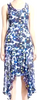 Jean Paul Gaultier Paris. FUZZI . Floral Striped Blue Mesh Asymmetric Hem Midi Dress