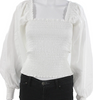 La Ligne NY. White Cotton Square Neck Long Sleeve Blouse