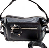 FERRAGAMO ITALY. Black Pebbled Leather Long Strap Shoulder Bag