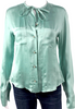 Max Mara Italy. Green Silk Round Neck Button Long Sleeve Basic Blouse