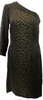 Gucci Italy. Black Silk Sheath Leopard Print Knee Length 3/4 Sleeve Dress