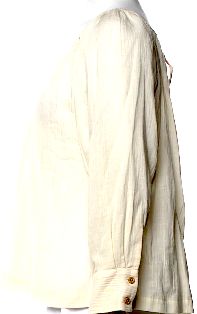 Caron Callahan NYC. Neutral Color Three-Quarter Sleeve Scoop Neck Blouse