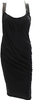 Donna Karan NY. Black Sleeveless Viscose/Rayon Blend Leather Trim Rouched Mini Dress
