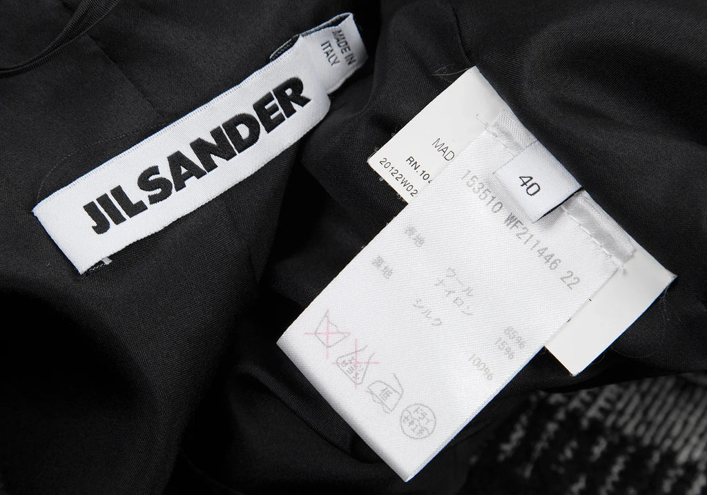 JIL SANDER Black, White Wool Glen Plaid Check Jacket