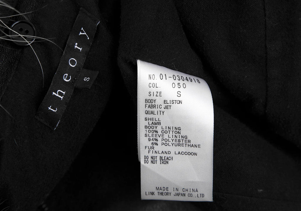 THYSKEN'S THEORY. Raccoon Fur Collar Black LambskinLeather Biker Jacket / Evening Jacket.   MANY MORE FURS AND FAUX FURS IN STORE NOW