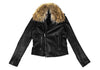 THYSKEN'S THEORY. Raccoon Fur Collar Black LambskinLeather Biker Jacket / Evening Jacket.   MANY MORE FURS AND FAUX FURS IN STORE NOW