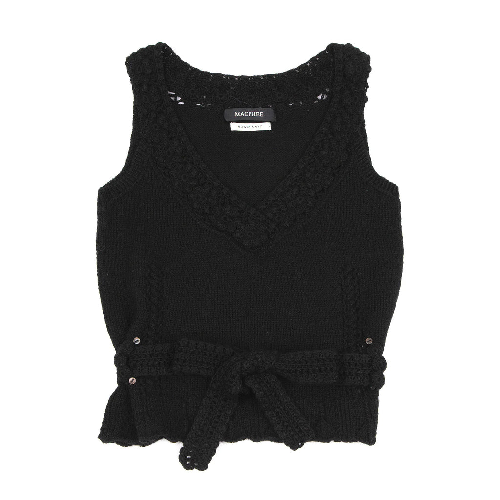 TOMORROWLAND  MACPHEE JAPAN. Black Hand Knit Sleeveless Shirt