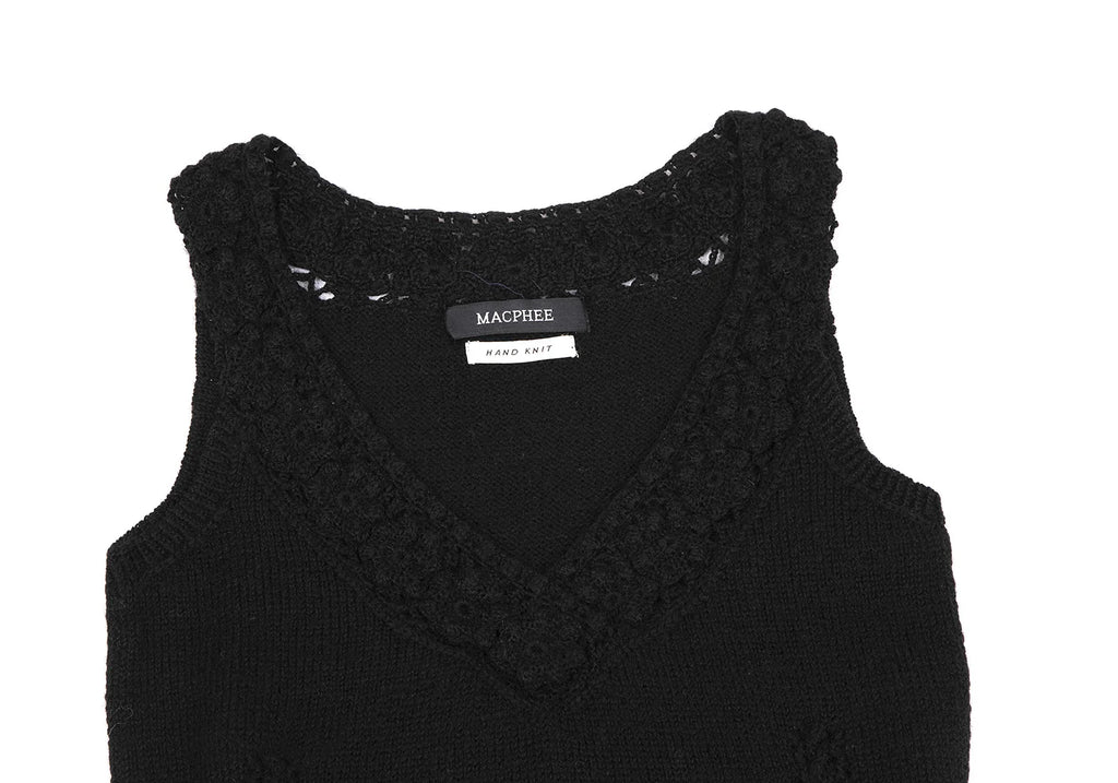 TOMORROWLAND  MACPHEE JAPAN. Black Hand Knit Sleeveless Shirt