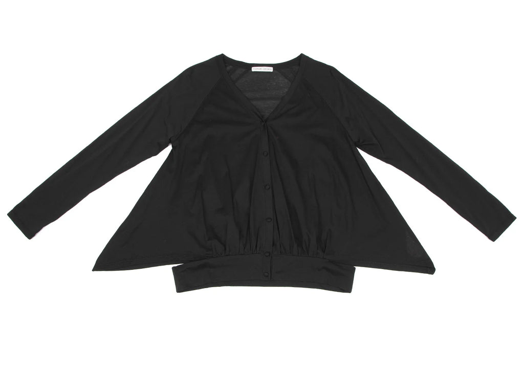 TSUMORI CHISATO JAPAN. Black Cotton Raglan Sleeve Semi-Sheer Cardigan Style Top