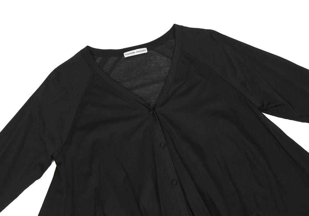 TSUMORI CHISATO JAPAN. Black Cotton Raglan Sleeve Semi-Sheer Cardigan Style Top
