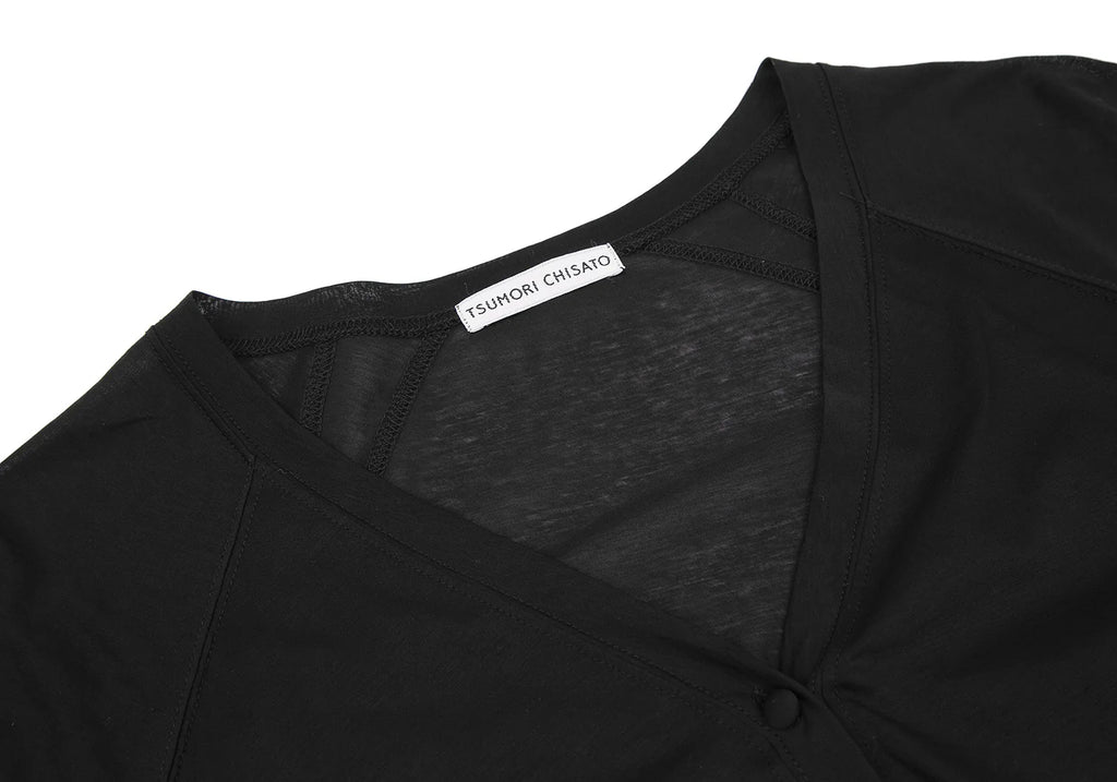 TSUMORI CHISATO JAPAN. Black Cotton Raglan Sleeve Semi-Sheer Cardigan Style Top