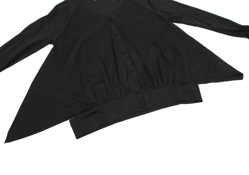 TSUMORI CHISATO JAPAN. Black Cotton Raglan Sleeve Semi-Sheer Cardigan Style Top