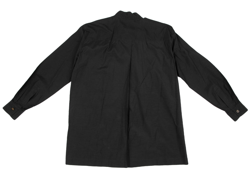 ISSEY MIYAKE JAPAN. Black Cupra Cotton Mao Collar Shirt