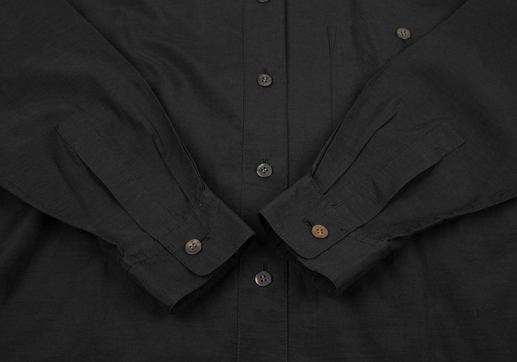 ISSEY MIYAKE JAPAN. Black Cupra Cotton Mao Collar Shirt
