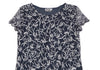 KRIZIA PARIS. Navy Floral Jacquard Chiffon Short Sleeve Dress