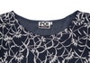 KRIZIA PARIS. Navy Floral Jacquard Chiffon Short Sleeve Dress