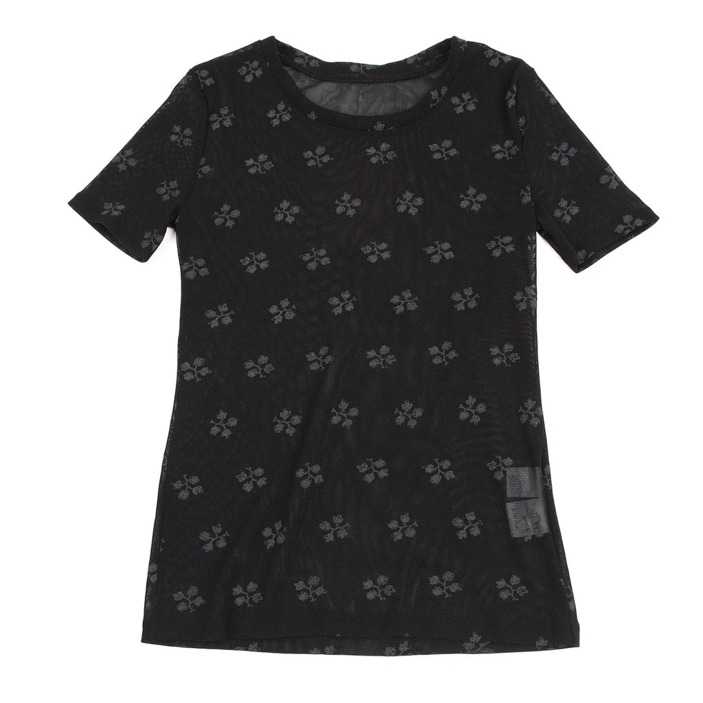 ISSEY MIYAKE JAPAN. I.S. sunaokuwahara Black Floral Printed Mesh Shirt/Top