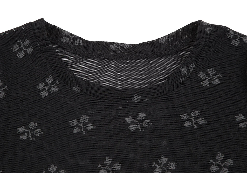 ISSEY MIYAKE JAPAN. I.S. sunaokuwahara Black Floral Printed Mesh Shirt/Top