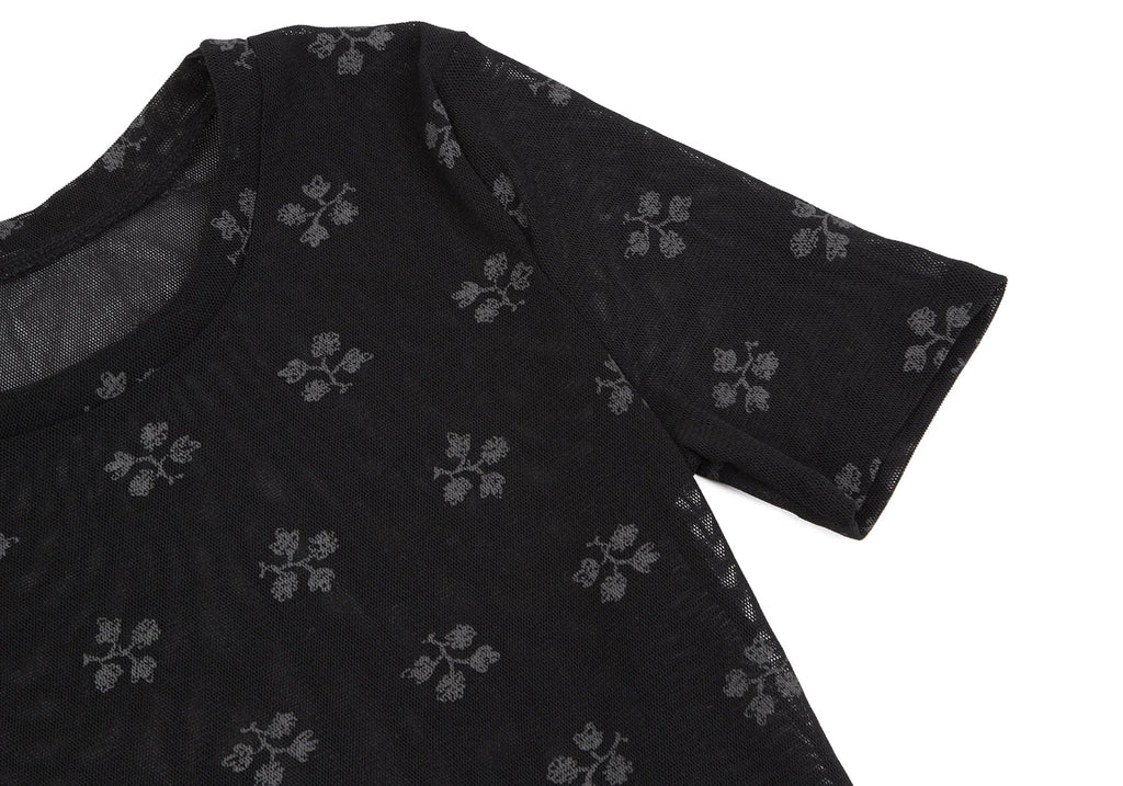 ISSEY MIYAKE JAPAN. I.S. sunaokuwahara Black Floral Printed Mesh Shirt/Top