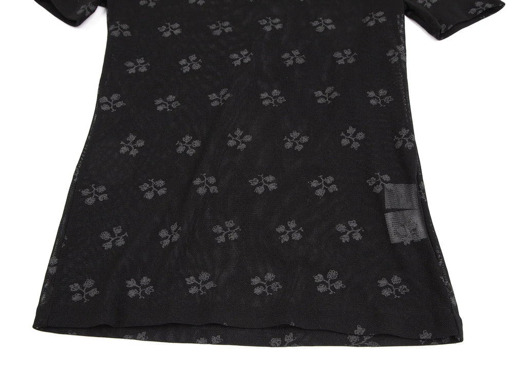 ISSEY MIYAKE JAPAN. I.S. sunaokuwahara Black Floral Printed Mesh Shirt/Top