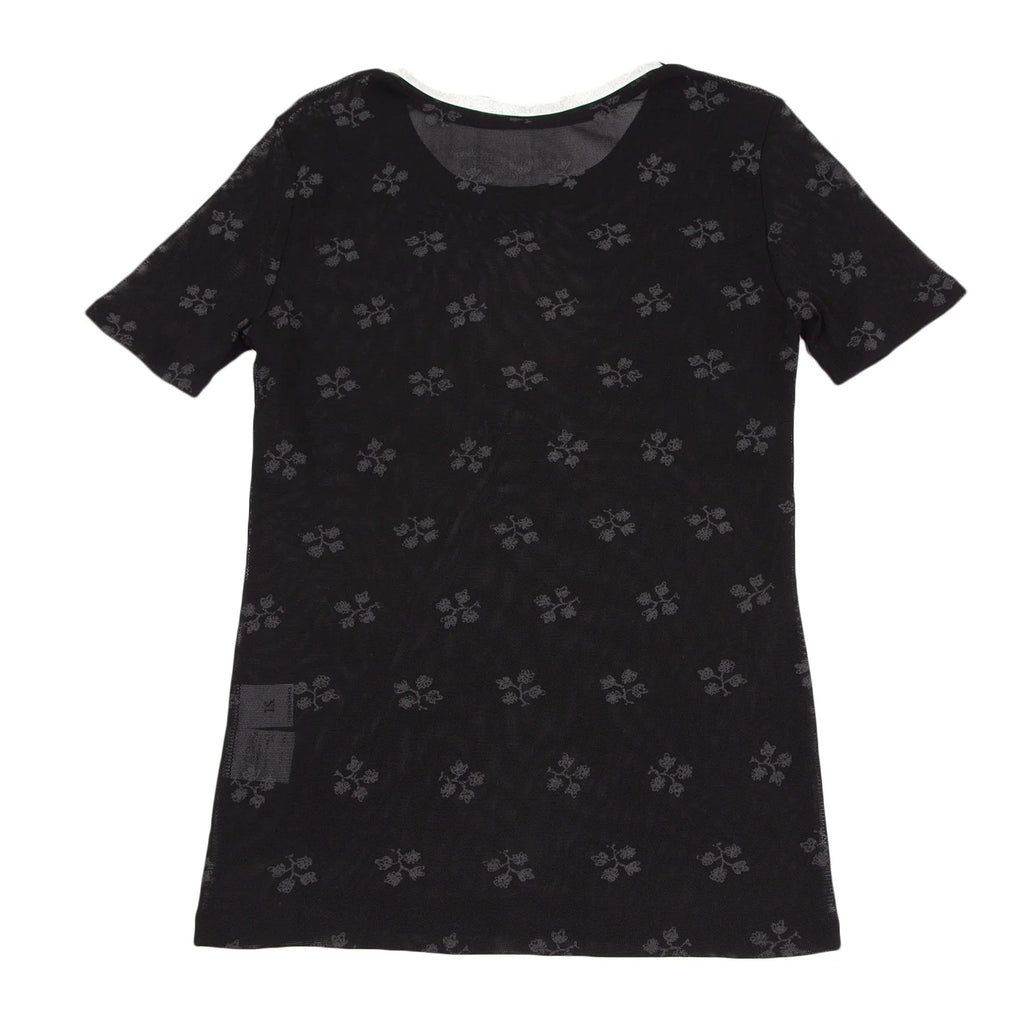 ISSEY MIYAKE JAPAN. I.S. sunaokuwahara Black Floral Printed Mesh Shirt/Top