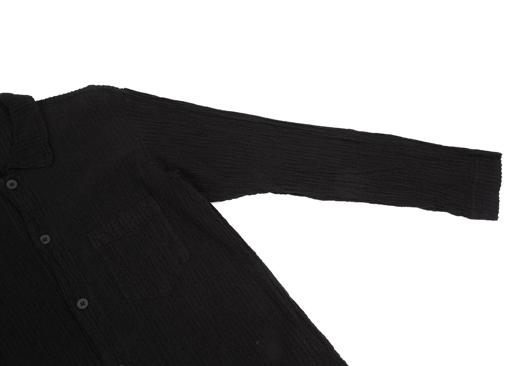 ISSEY MIYAKE JAPAN. Plantation Dyed Stripe Jacquard Black Long Sleeve Shirt