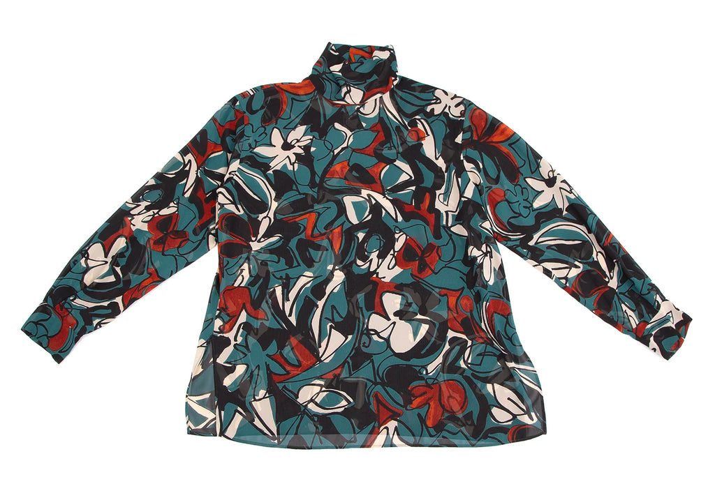 TOMORROWLAND JAPAN. collection Black, Green Abstract Printed Turtle Neck Blouse Black, Green