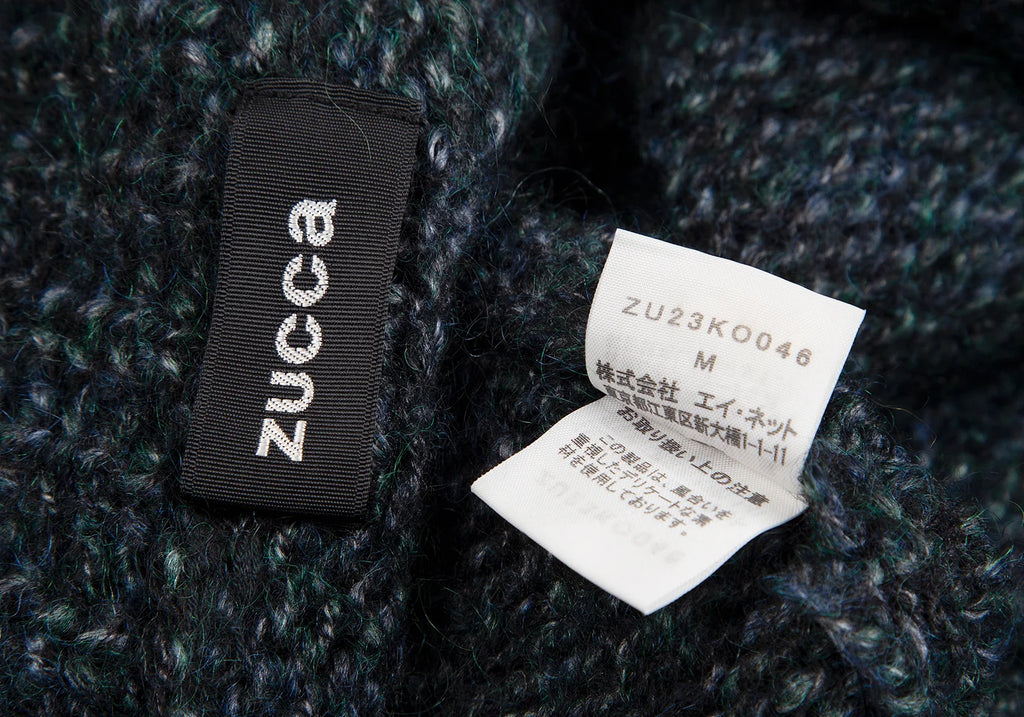 ISSEY MIYAKE JAPAN. zucca Green/Grey Wool Acrylic Low Gauge Cardigan