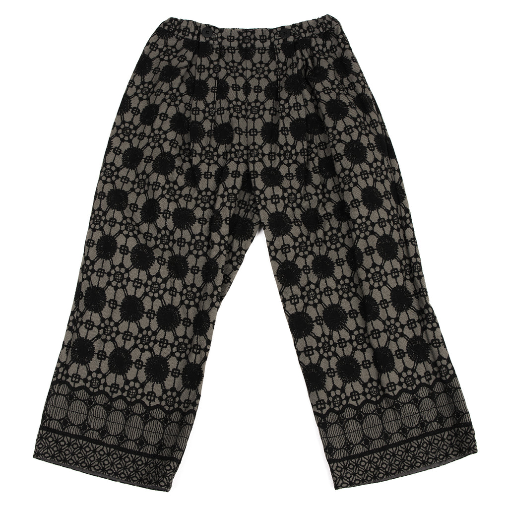 Yohji Yamamoto Japan. Y's for Living. Grey/Black Printed Lace Pattern Cotton Wide Pants