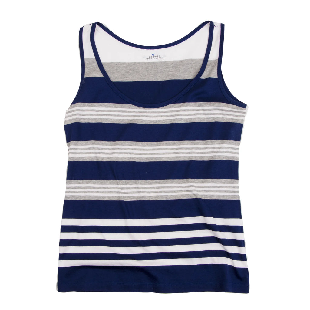 YOSHIE INABA L'EQUIPE JAPAN. NEW. NWOT. Grey, Blue Stripe Tank Top